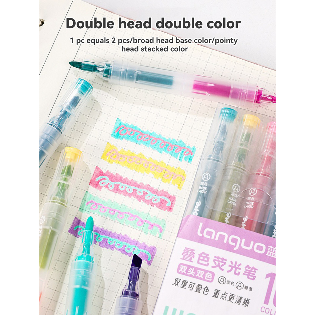 

Kawaii Double-Headed Stacked Fluorescent Marker Pen Macaron Color System Korean Stationery Important