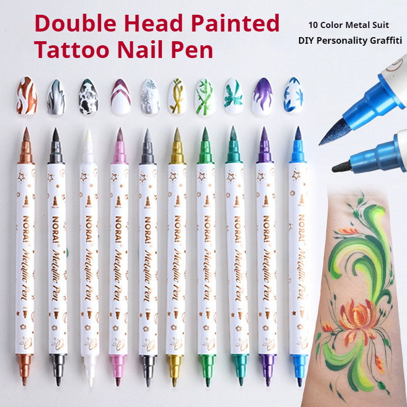 

10Pcs Metal Colorful Double Head Nail Tattoo Pen, Beautiful Pen, Student Greeting Card, Handbooks