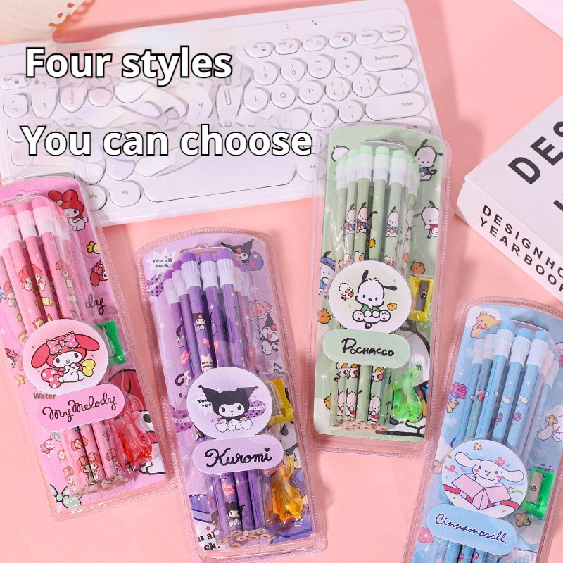 

Sanrio Kuromi Cinnamoroll Melody 12Pcs Cartoon Hb Pencils 12 Pencils 1 Pencil Roller Stationery Box