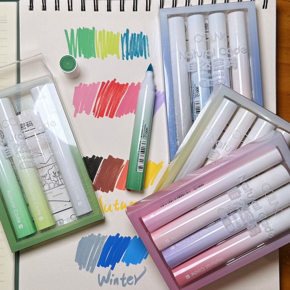

4Pcs Nature Code Art Marker Pens Set Soft Brush Acrylic Painter For Drawing Lettering School F7380