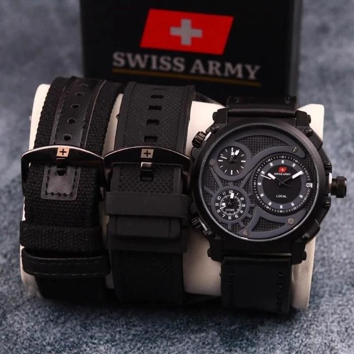Zylo- Swiss Army Infantry - Jam Tangan Pria Fashion Tali Kulit Paket Free Strap Rubber +