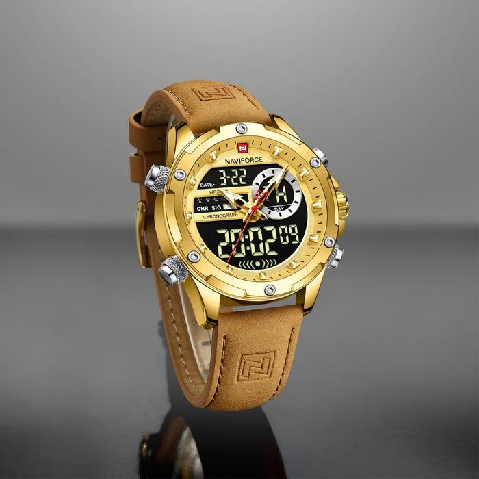 Zylo- Bisa Cod - Free Box Jam Tangan Pria Naviforce 9208 Original Kulit Leather Double Time