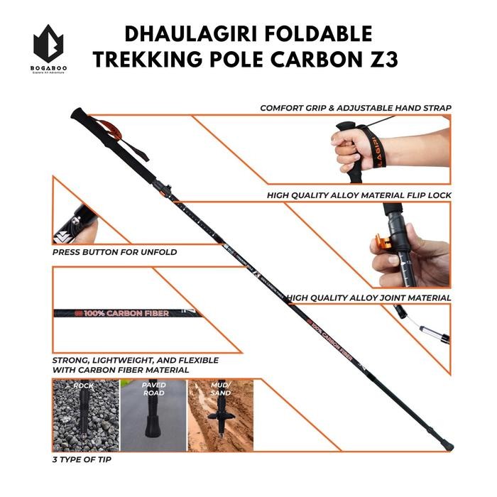 Trekking Pole Carbon Dhaulagiri Lipat Z3 - Tongkat Lipat camping - Tongkat Pendaki - Tongkat Gunung