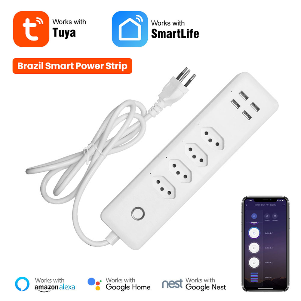 Tuya WiFi Smart Power Strip Brazil Standard Smart Socket Extension