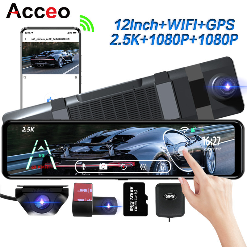 BEST SELLER ACCEO 3 Camera Car DVR 2.5K WIFI Dash Cam 12 Inch Room Mirror Video Recorder Registrator
