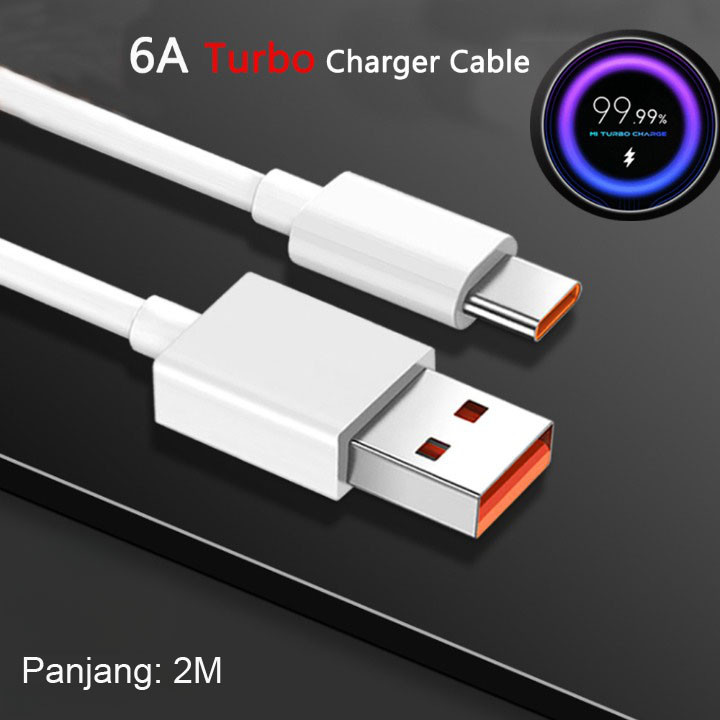 Kabel Data USB Type C Fast Charging 6A 2M Multifungsi Charger Cepat