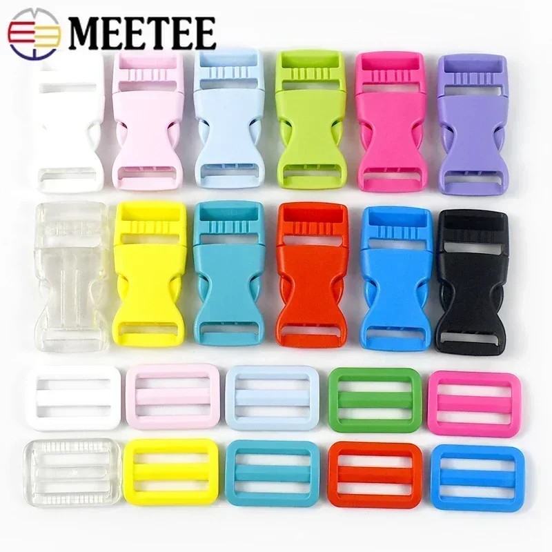 

2/5Sets Backpack Buckles For Strap Plastic Release Closure Clasp Tri-Glide Slider Ring Hook Knapsack