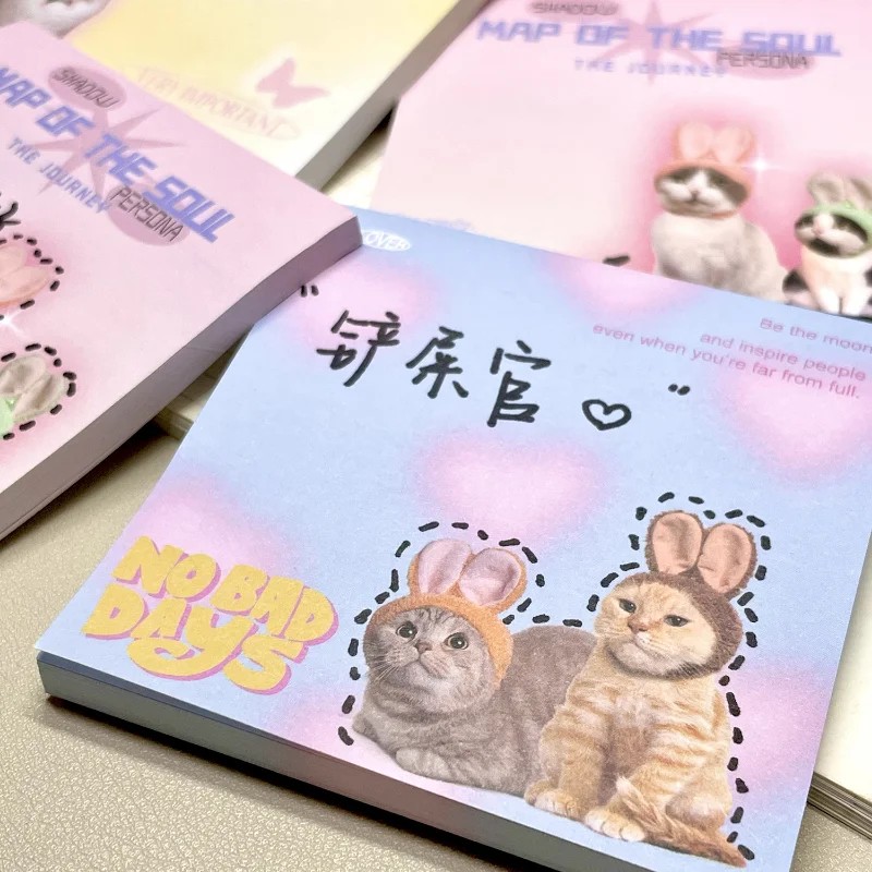 

50Sheet Cute Cat Memo Pad Amercian Style Lovely Kitten Sticky Note 8*8Cm Kawaii Stationery Scrapbook
