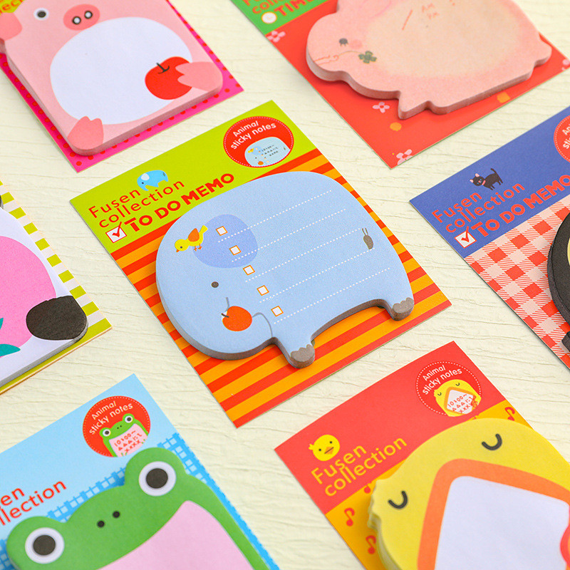 

10Pcs/Lot Kawaii Cute Animal Memo Pad Cartoon Panda Frog Cat Elephant Sticky Note Message Stickers