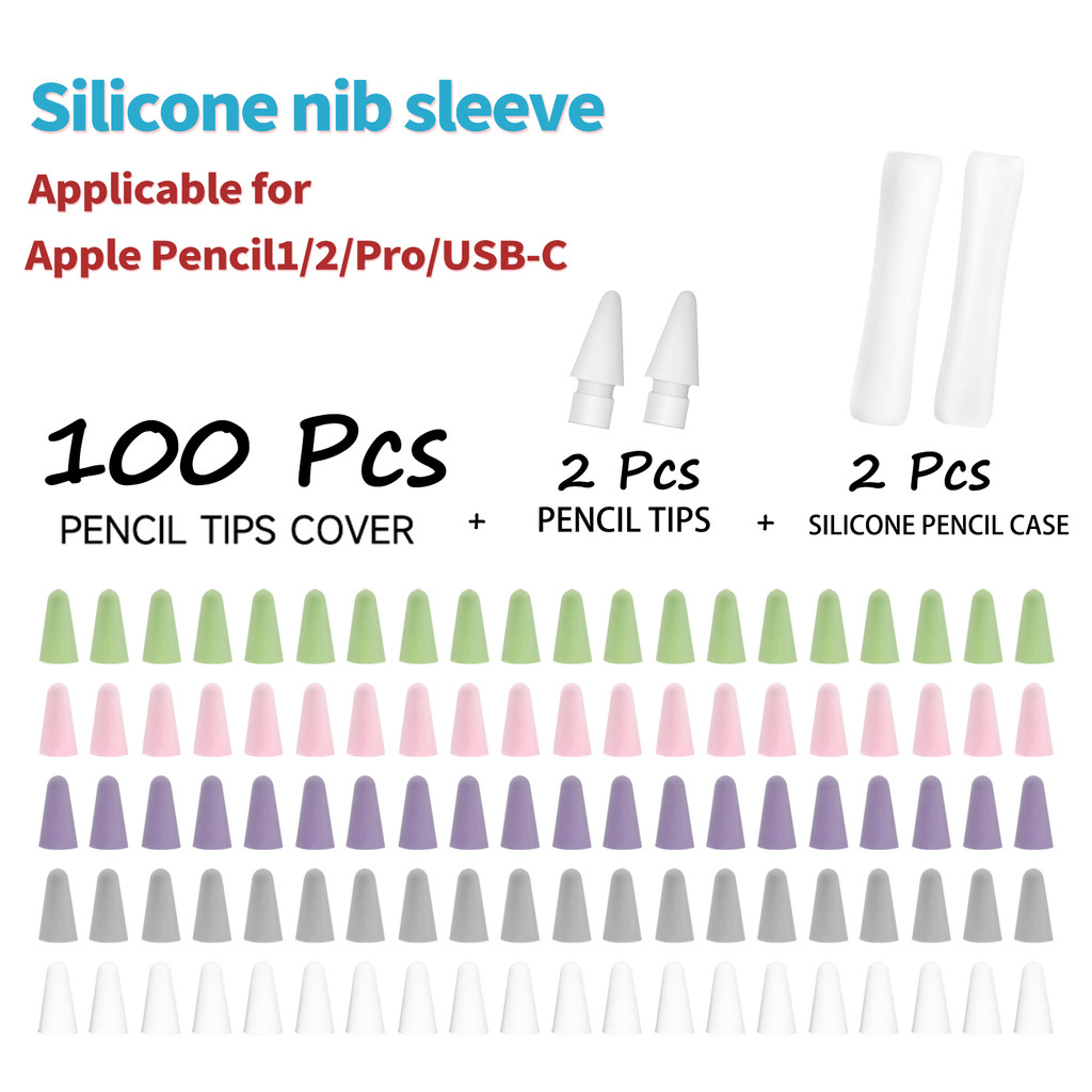 

100Pcs Silicone Pen Tip Cover 2Pcs Pencil Case Compatible With Apple Pencils 1/2/Pro/Usb-C For