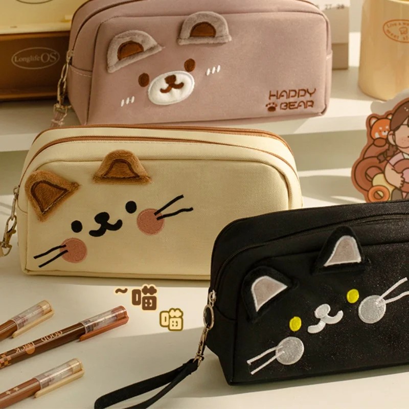 

Cute Cartoon Kitten Pencil Case For Student Chic Lovely Cat Pencil Pouch Large Capacity Stationery