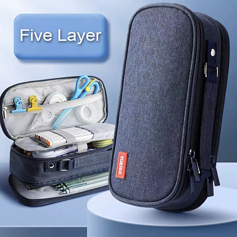 

Pen Storage Bag Pencil Case 4 Layer Large Capacity Cosmetic High Quality Study Supplies Simple