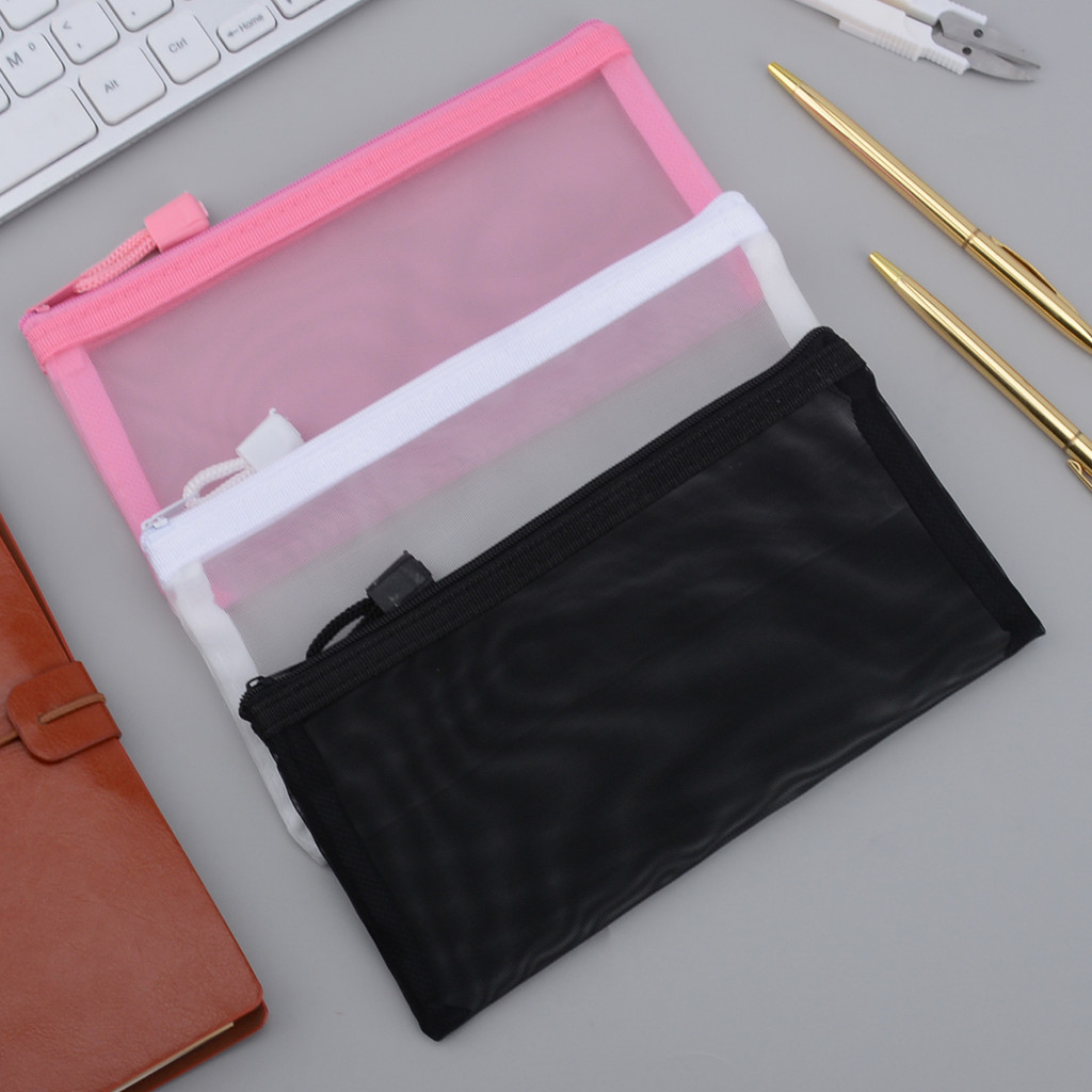 

1Pc Transparent Mesh Pencil Case Pencil Pouch Large Capacity Portable Pencil Case School With Zipper