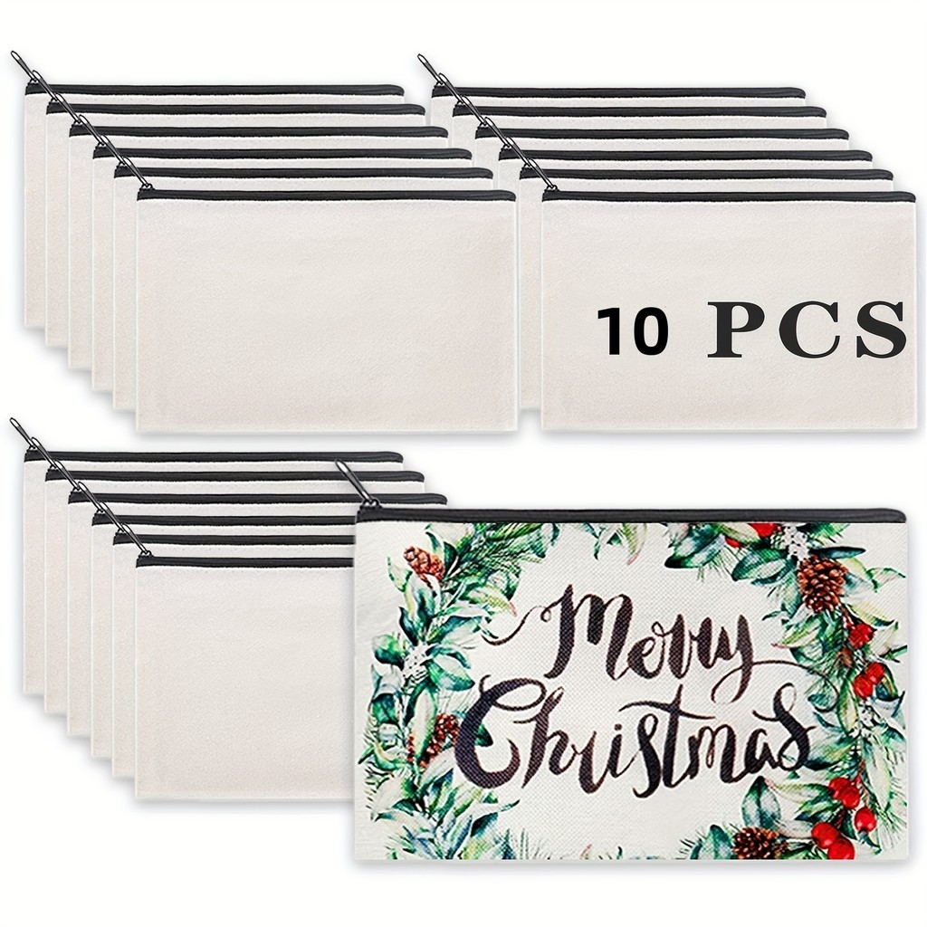 

Customizable Sublimation Canvas Makeup Bags - Diy Heat Transfer Pencil Cases With Clear Window -