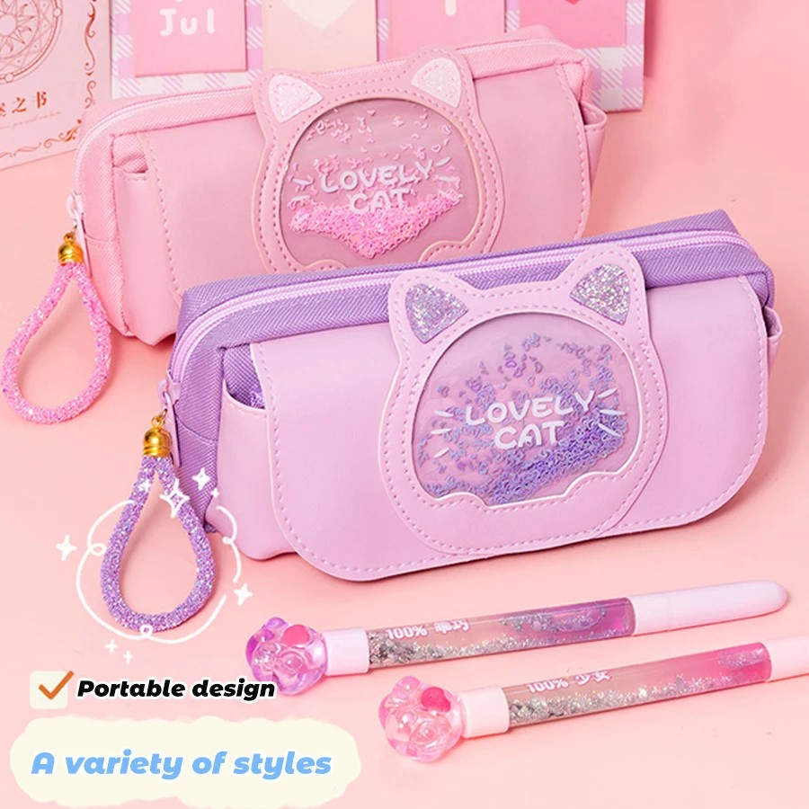 

Cute Girls Pencil Case Storage Bag Cosmetic Bag Large Capacity Luckly Cat Head Qcicksand Ins Korean