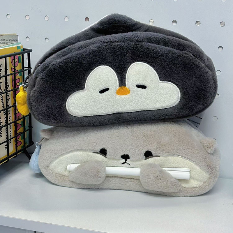 

Cute Cartoon Little Otter Penguin Plush Pen Bag Large Capacity Kawaii Pencil Case Stationery School