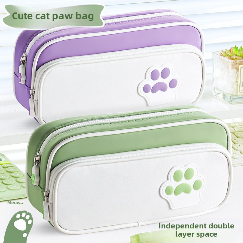 

Kawaii Cartoon Cat Paw Pencil Case Large Capacity Cute Potable Stationery Storage Bag Simple Pen Bag