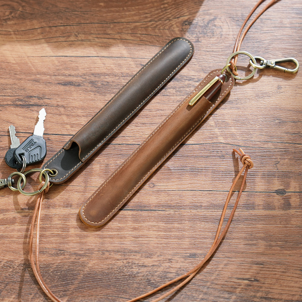 

Genuine Leather Lanyard Pen Holder Portable Single Pencil Case Vintage Pen Pouch Sleeve Pen