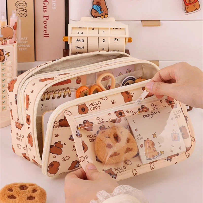 

Capybara Multi-Layer Large Capacity Pencil Case Cartoon Stationery Organizer Cute Multi-Functional