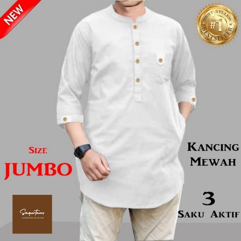 PROMO / Baju Koko Qurta Muslim Trikhan JUMBO Pria Kancing Mewah