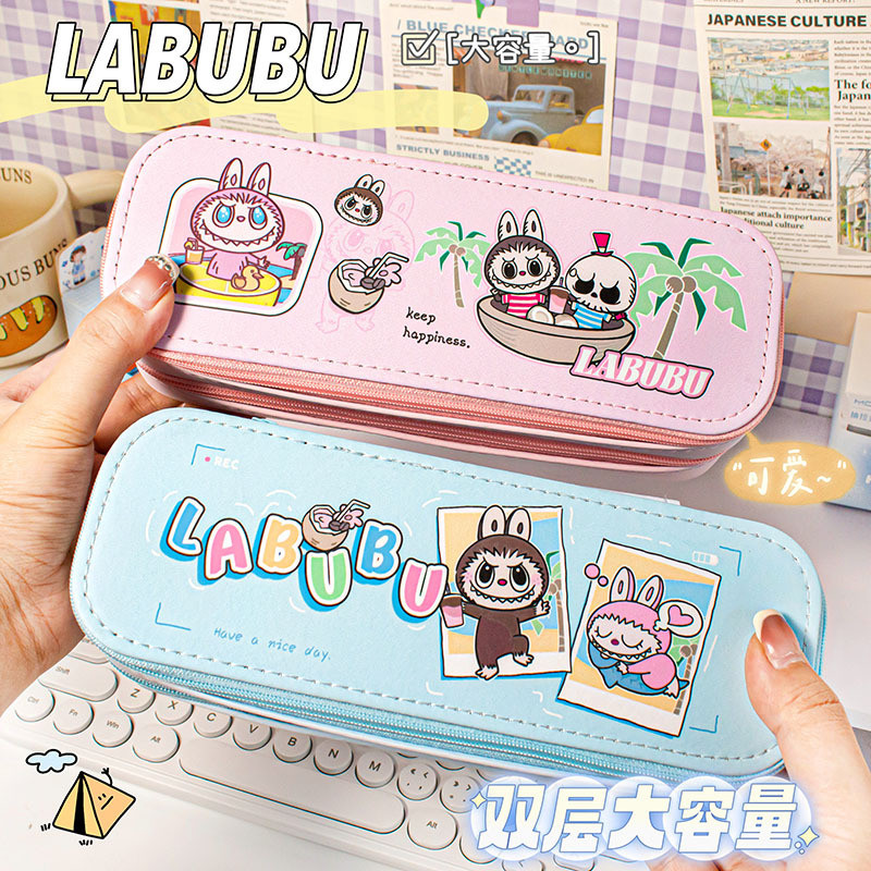 

Labubu Pencil Case New Pu Material Double-Deck Pencil Case Pupil High Face Value High-Capacity