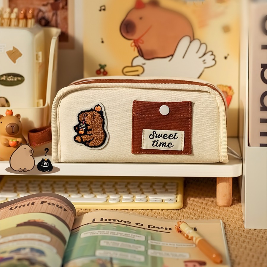 

Sweet Time Pencil Bag Pen Case Cute Cartoon Design Hitting Color Storage Pouch For Stationery School