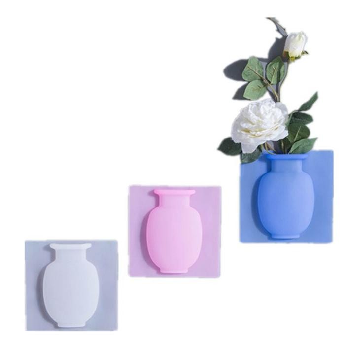 JTTOP" VAS BUNGA SILIKON TEMPEL HIASAN DINDING KACA DEKORASI RUMAH KANTOR