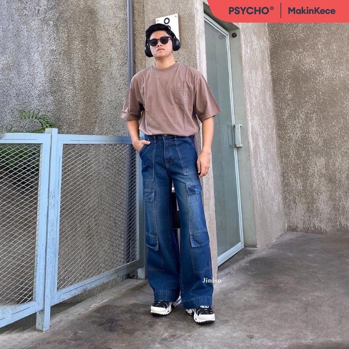 Wearon- Jiniso Psycho - 554 Highwaist Cargo Loose Jeans Pria