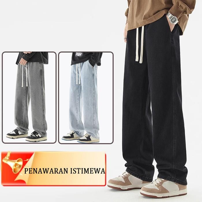 Rawman- Celana Jeans Pria Korean Baggy Jeans Celana Panjang Pria Jeans Kulot Straight Jeans