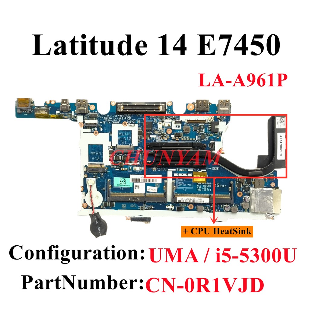 LA-A961P i5-5300u For Dell Latitude E7450 7450 Laptop Notebook Motherboard CN-0R1VJD R1VJD Mainboard