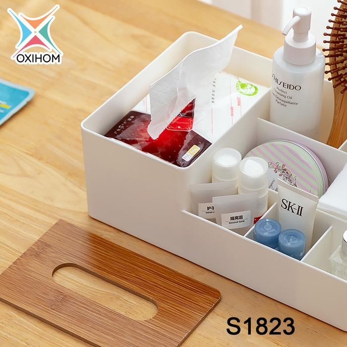 

Oxihom Tempat Tisu Rak Kosmetik Rak Make Up Stationary Rak Dapur Kotak Tissue Kayu Plastik