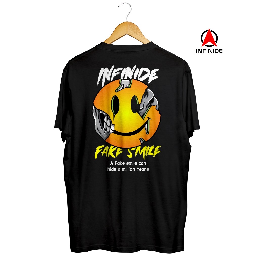 【Ori】Infinide T-Shirt Original FAKE SMILE Kaos Distro  24s Premium Pria Wanita Keren Terbaru Kekinia