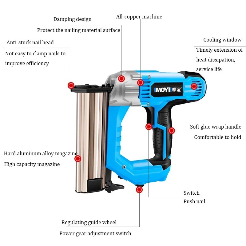 F50 Nail Gun Portable Electric Nail Gun Nailer Nail Gun 220V Electric Woodworking Nailer Protection