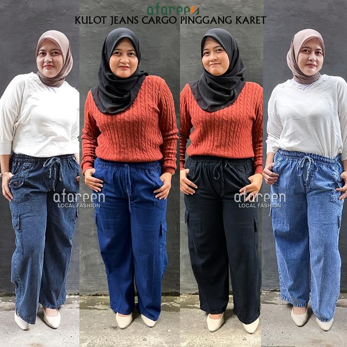 Blumjean- Cargo Jeans Wanita Jumbo Celana Kulot Jogger Cargo