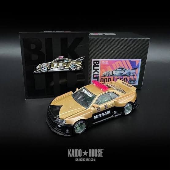 SALE MINI GT X KAIDO HOUSE KHMG132 BLKLTD NISSAN SKYLINE R34 KAIDO WORKS V2 AERO POLICE GOLD READYY