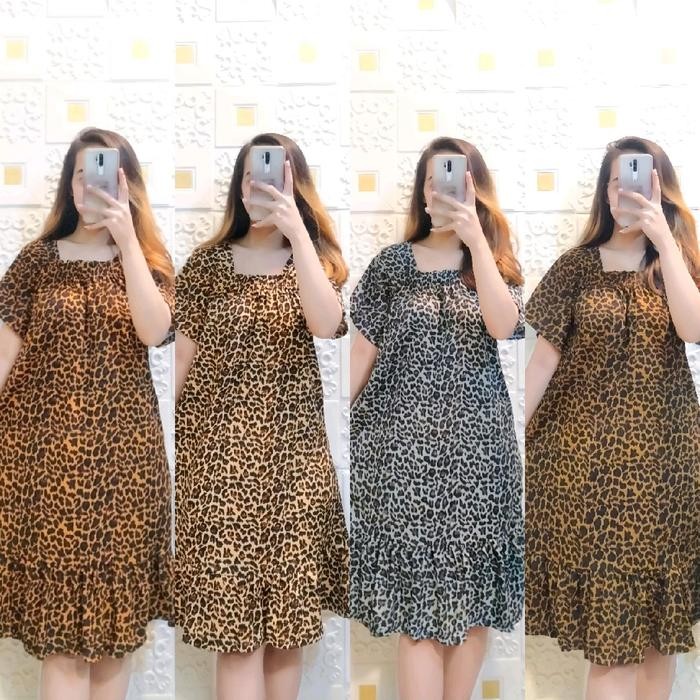 Fleesa- Dress Daster Fuji Karet Busui Jumbo Motif Macan Fashion Wanita