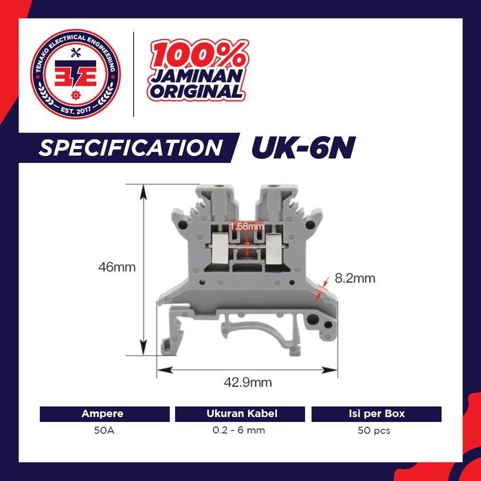 Terminal Block Din Rail 800V UK3N UK5N UK6N UK10N UK16N UK25N UK35N Per 1 Dus UK-3N UK-5N UK-6N