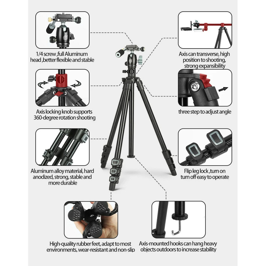 Qzsd Tripod Kamera Dslr Lightweight Pan Head Horizontal Mount 1.54M - Q-202F