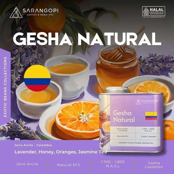 

Gesha Natural Coffee - Sarangopi Roastery Speciality Exotic Coffee Tin Kopi Gesha