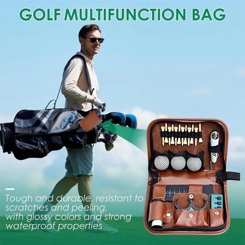 Tas Bola Golf Pouch Kulit Multifungsi Portable Tas Penyimpanan Aksesoris Golf Multi