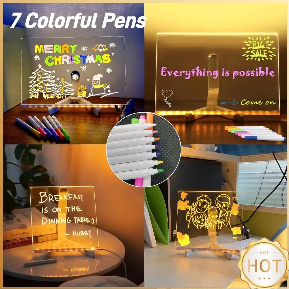 

Light Up Dry Erase Board Led Letter Message Board With 7 Colorful Pens Acrylic Drawing Board With