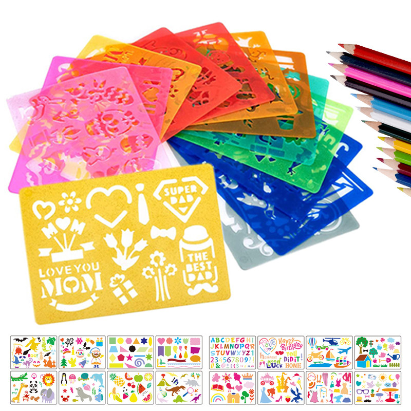 

20Pcs Children Diy Drawing Stencils Art Tool Painting Assist Template Rulers Halloween Xmas Shape