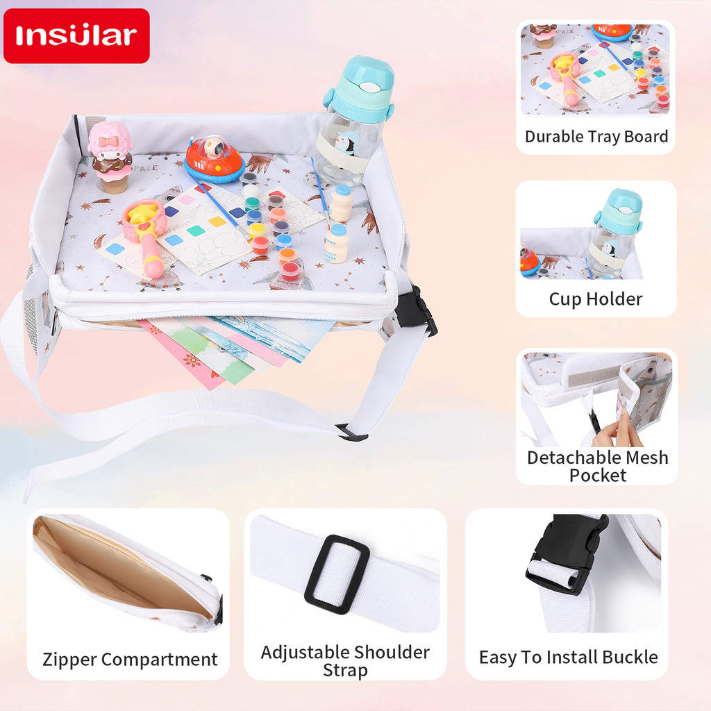 

Insular Child Drawing Board Portable Car Seat Tray Writing Board Kids Travel Tray Toy Storage Bag