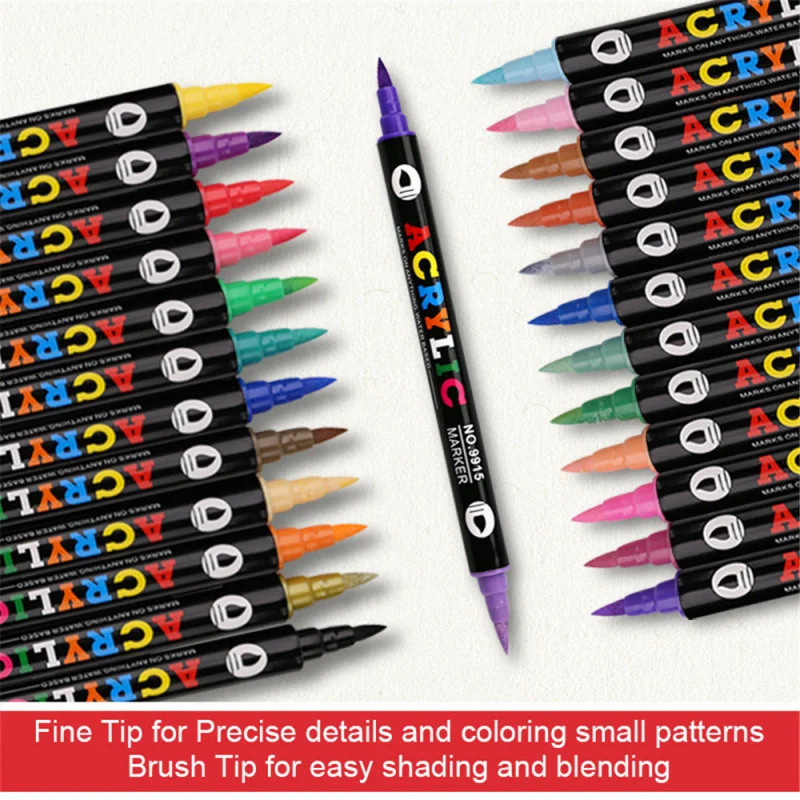 

24-120Colors Dual-Tip Acrylic Paint Markers Set Brush & Fine Point For Rock Painting, Diy Art,