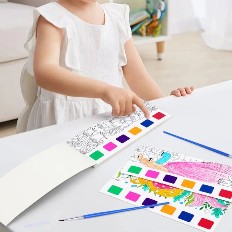 

Portable Kids Watercolor Painting Book Paint With Water Gouache Graffiti Picture Coloring Books