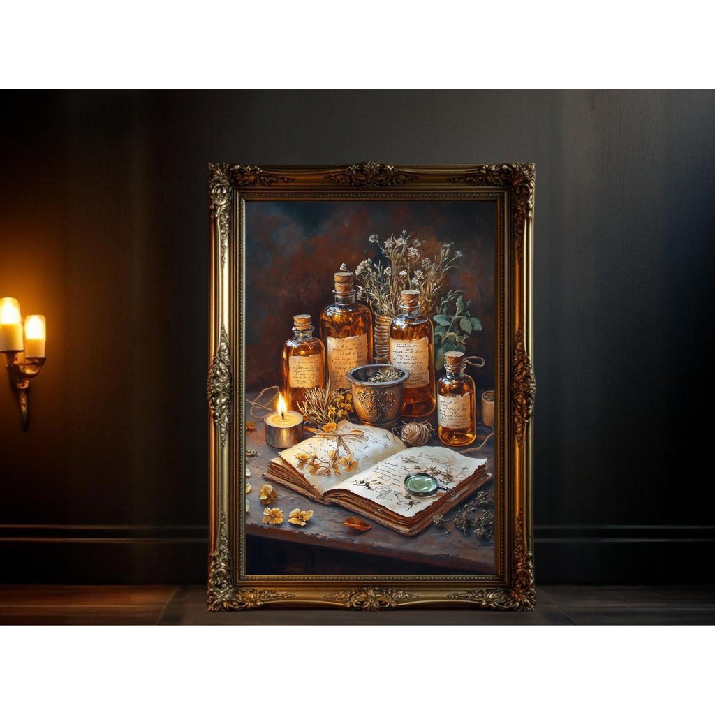 

Vintage Botanical Antique Books Candle Dark Academia Poster Print Wall Art Pictures Canvas Painting