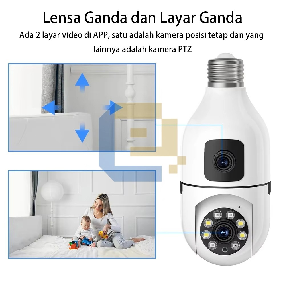 Garansi 1 TahunV380 Pro Kamera CCTV Bohlam Lampu Lensa Ganda Dengan Pelacakan Suara Otomatis