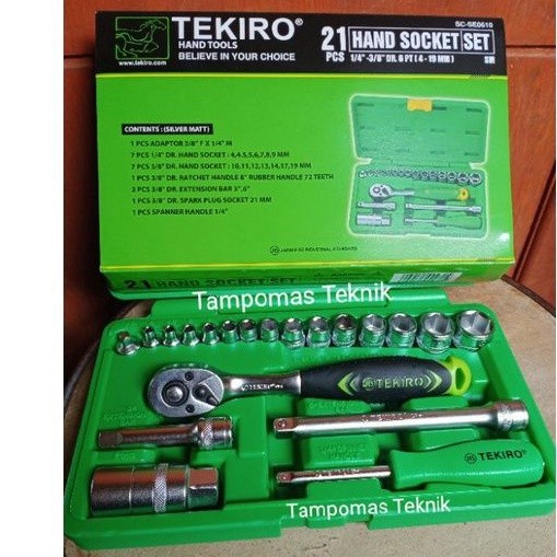 Kunci Sok Set TEKIRO 21 Pcs DR.1/4" - 3/8" Kunci Sok TEKIRO Original