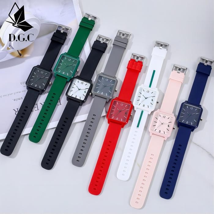 Femmora- Dgc Cod Jam Tangan Pria Persegi Quartz Fashion Terbaru Wanita Strap Rubber Jam Tangan