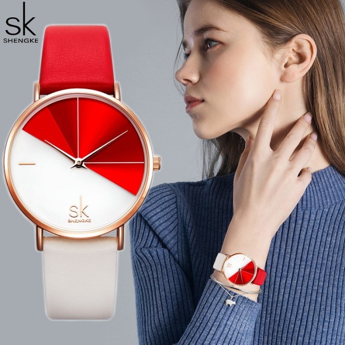 Shengke Women's Watches Fashion Leather Wrist Watch Vintage Ladies
